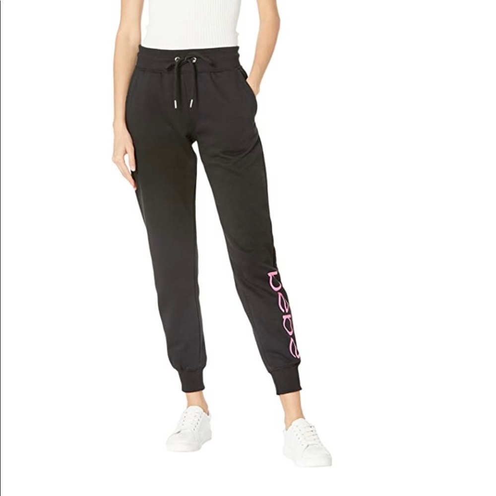 BEBE Sport Rainbow Logo Fleece Black Jogger/Sz:L/NWT